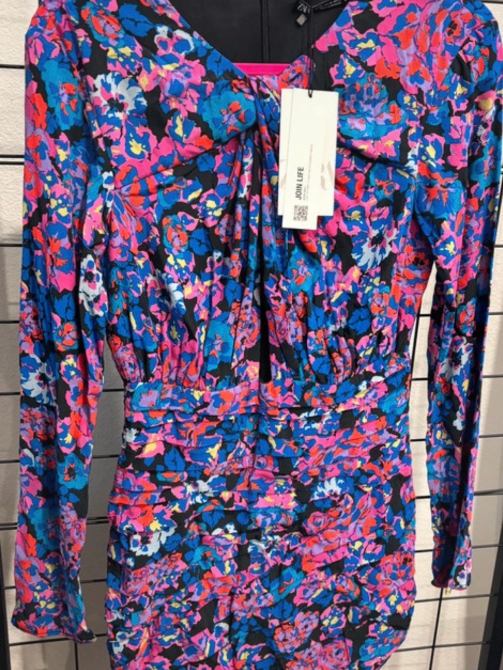 Zara Black Multicolor Floral-Print Long Sleeve Dress